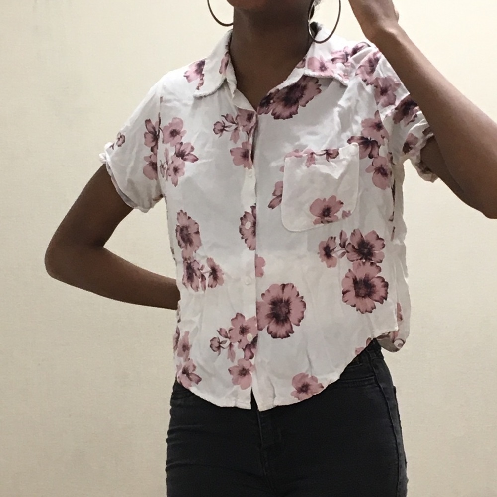 Cropped Floral Button Up Brandy Melville